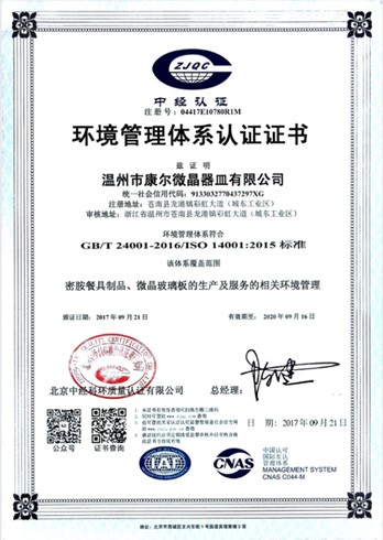 环境管理体系认证证书